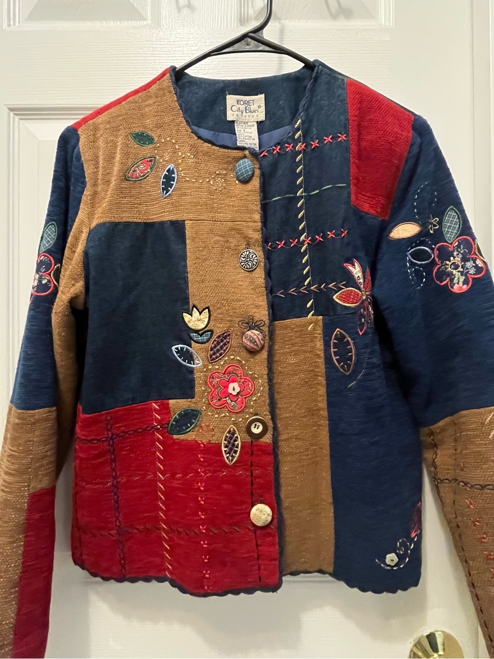Vintage KORET City Blues 90s Artsy Patchwork Embroidered Statement Jacket - Picture 9 of 16